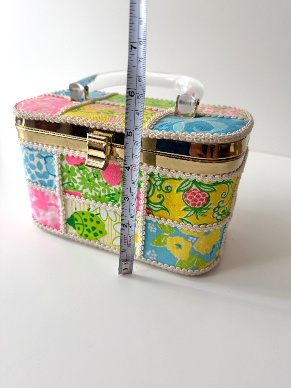 Vintage 1960s The Lilly Pulitzer Patchwork Vanity Box Bag Lucite Handle - Picture 5 of 6